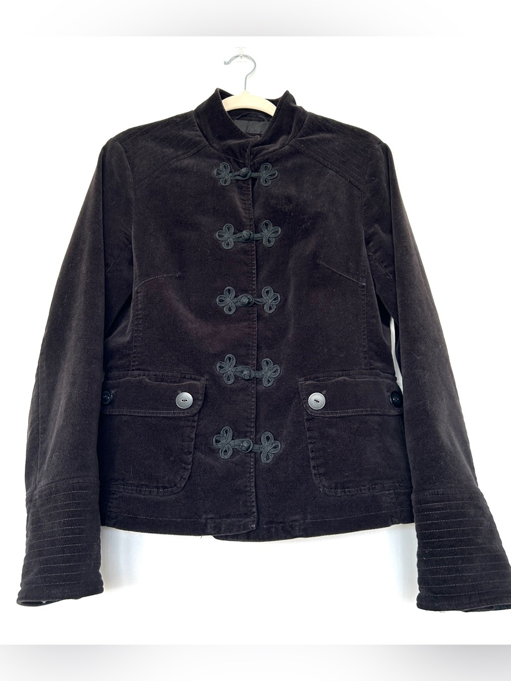 Vintage Whimsygoth Black Velvet Mandarin Jacket with Frog Closures